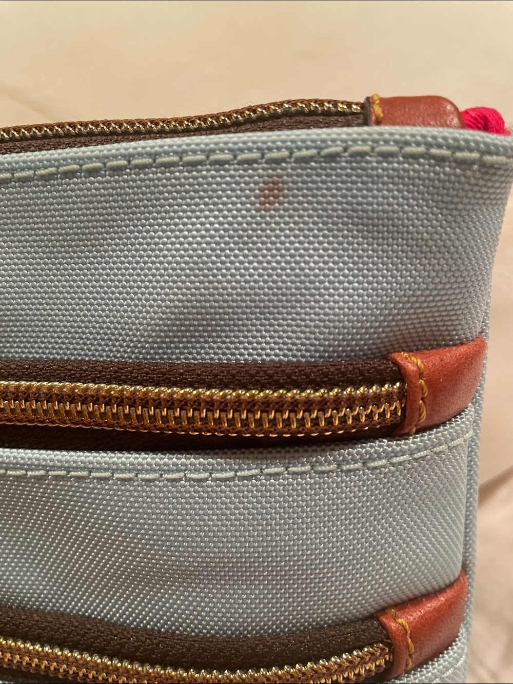 Dooney & Bourke Light Blue Crossbody with Brown Leather Trim and Gold Hardware - Picture 2 of 6